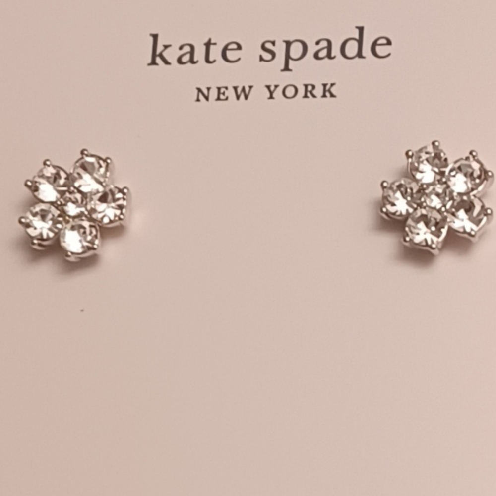 New Kate Spade Flower Stud Earrings Clear Silver